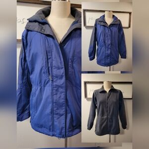 Columbia Woman's Jacket With Removable Inner Jacket, Blue and Dark Gray